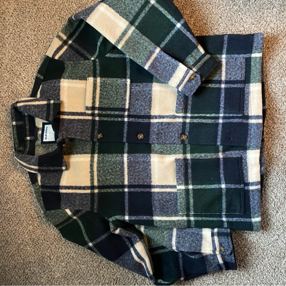 Old Navy Green and Cream Plaid Shirt